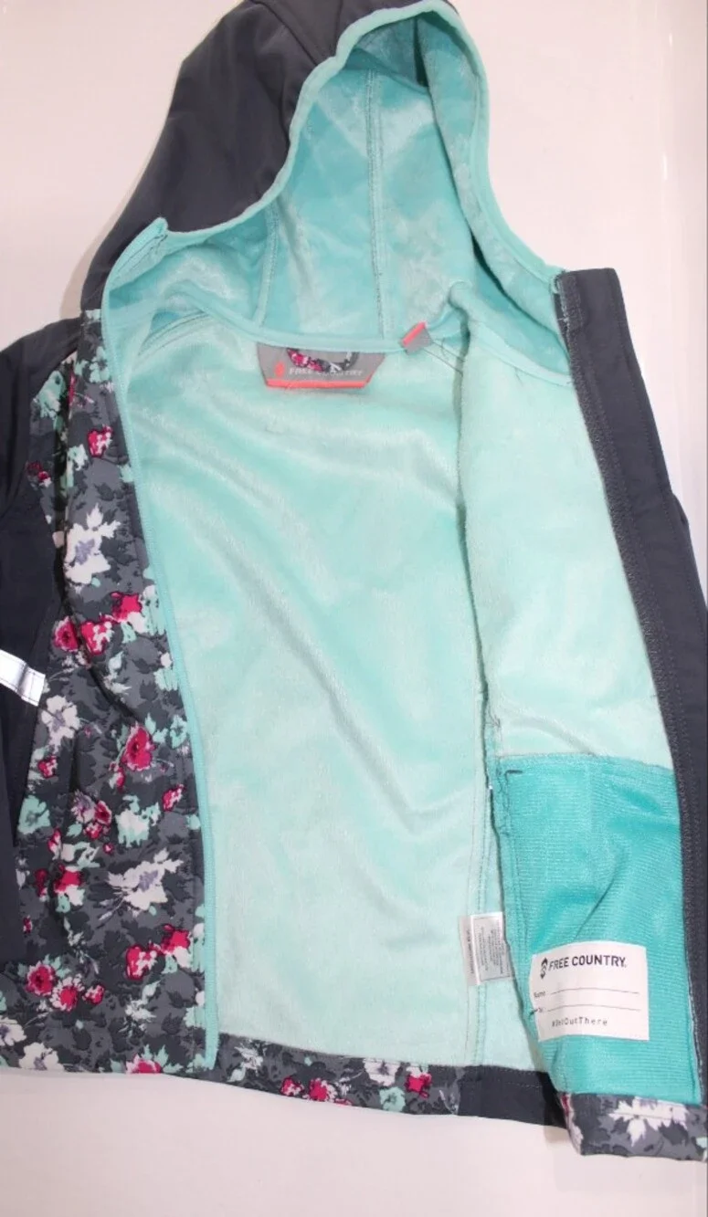Free Country Navy Floral Rain Jacket with Teal Trim